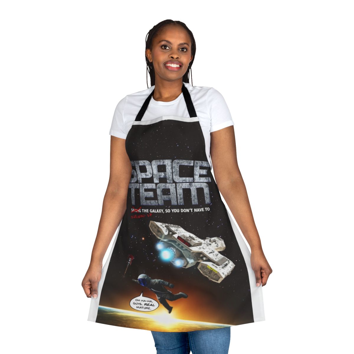 Astronaut-themed cooking apron with space team design