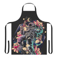 A deep space-themed apron featuring geometric patterns, astronauts, and cosmic elements.