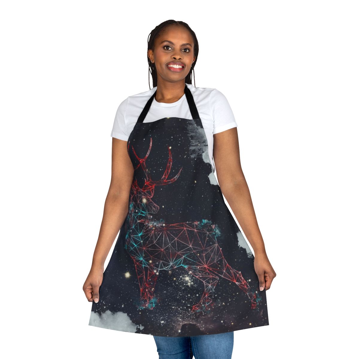 Celestial deer apron with a vibrant galaxy-inspired design