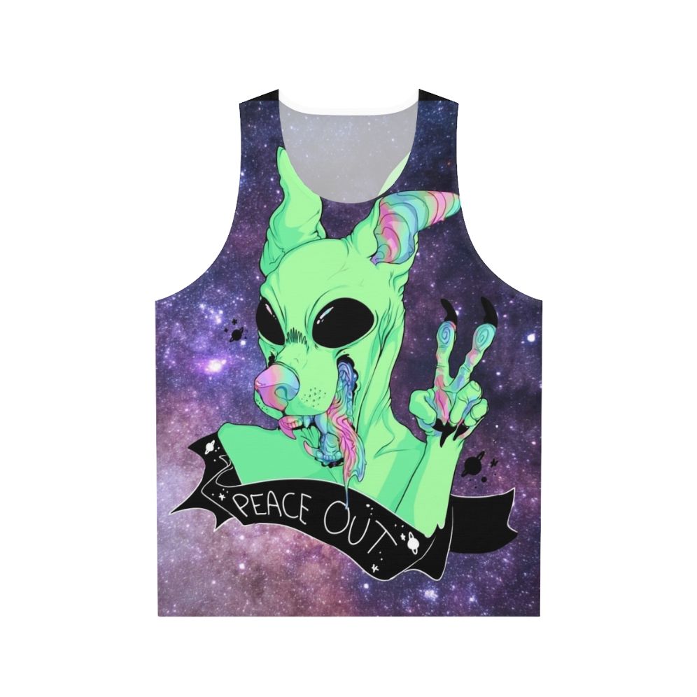 Unisex space-themed tank top with galaxy design and alien dog