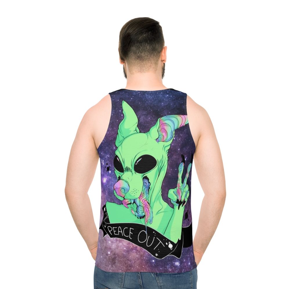 Unisex space-themed tank top with galaxy design and alien dog