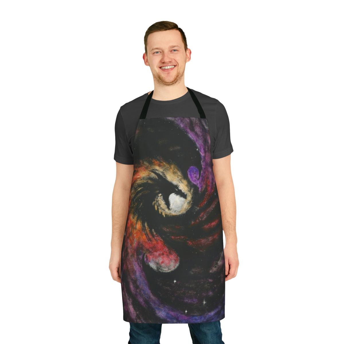 Cosmic dragon galaxy design printed on a high-quality apron