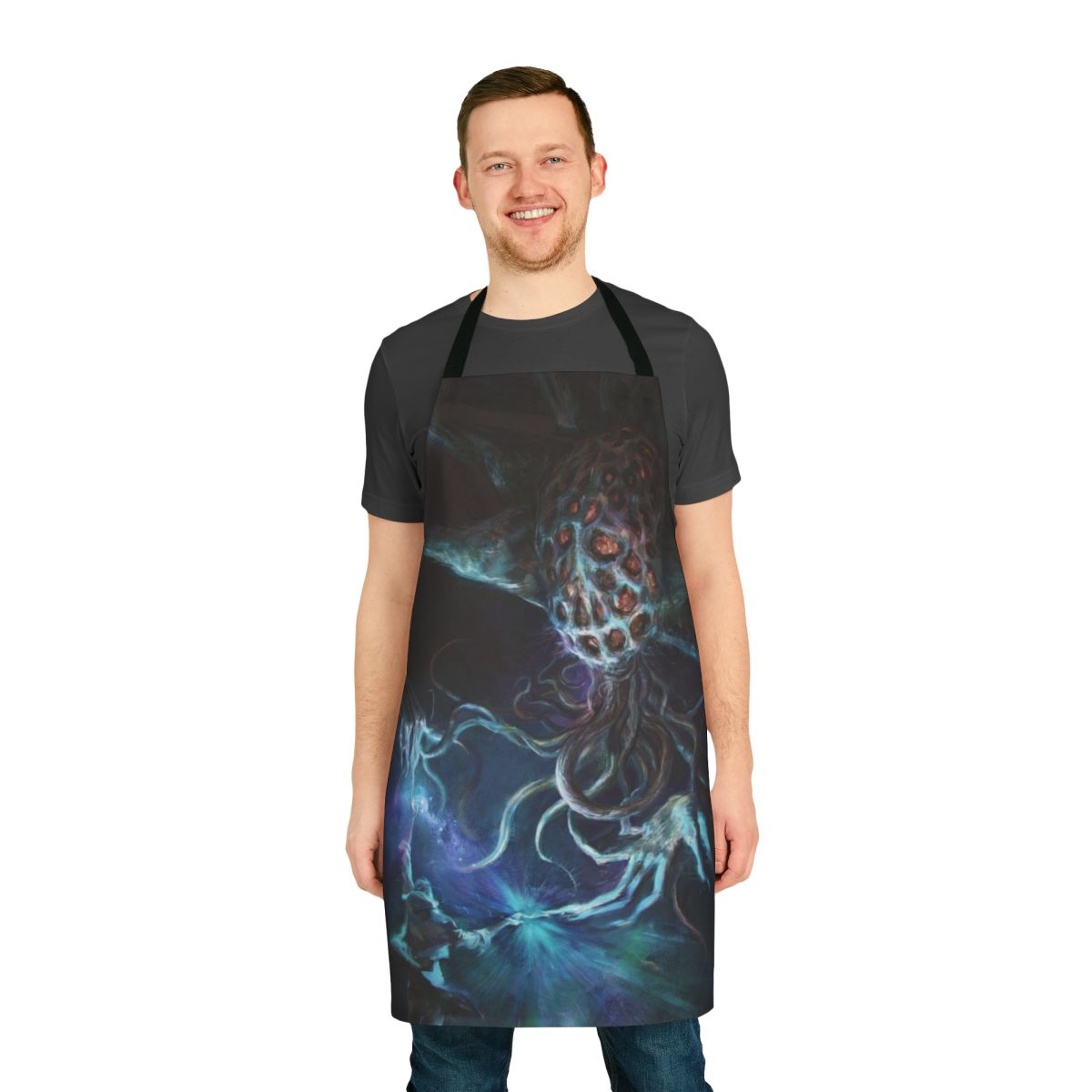 Cosmic Encounter Apron - Psychedelic sci-fi design with tentacles, monsters, and stars