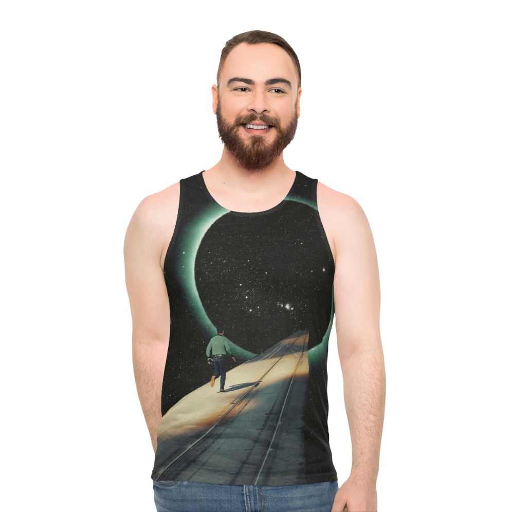 Unisex tank top with cosmic, dreamlike space art design