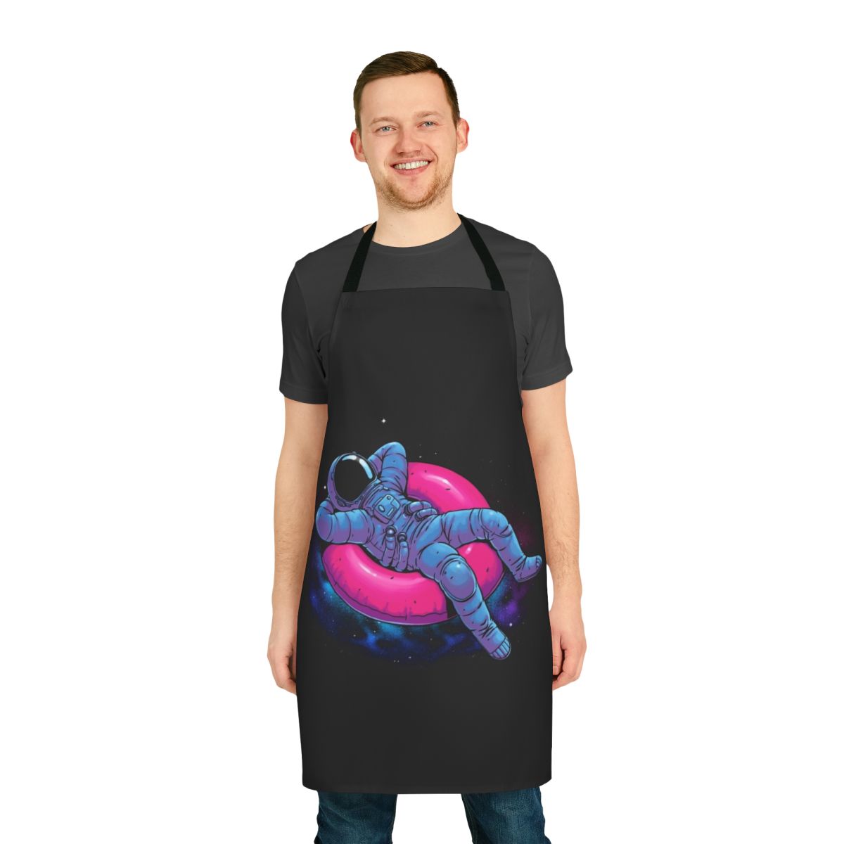 Floating dream apron featuring an astronaut in a starry, cosmic setting