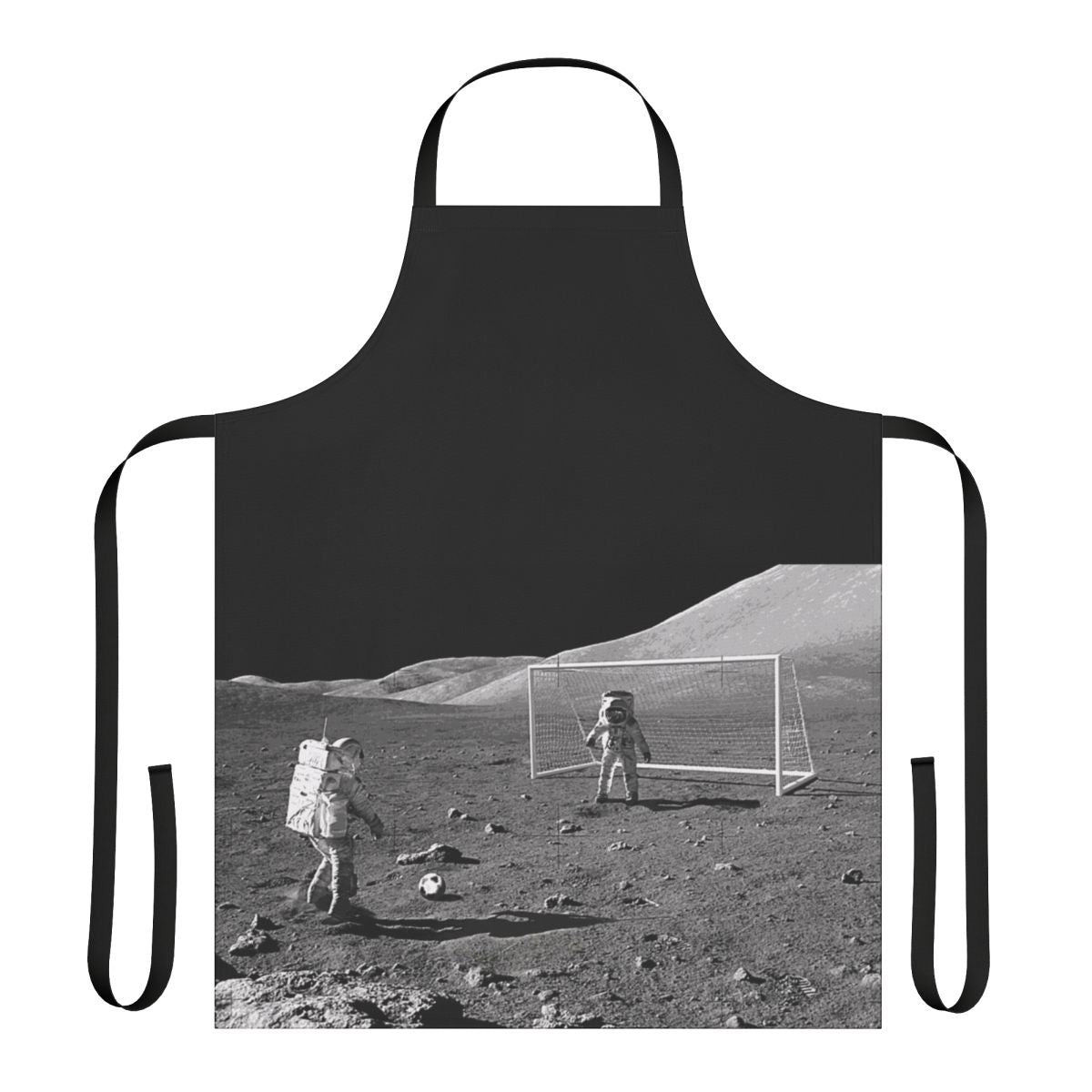 Stylish space-themed football apron with astronaut and moon design