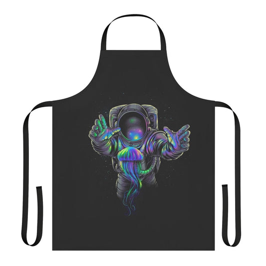 Colorful apron featuring a design of cosmic jellyfish in a galaxy setting