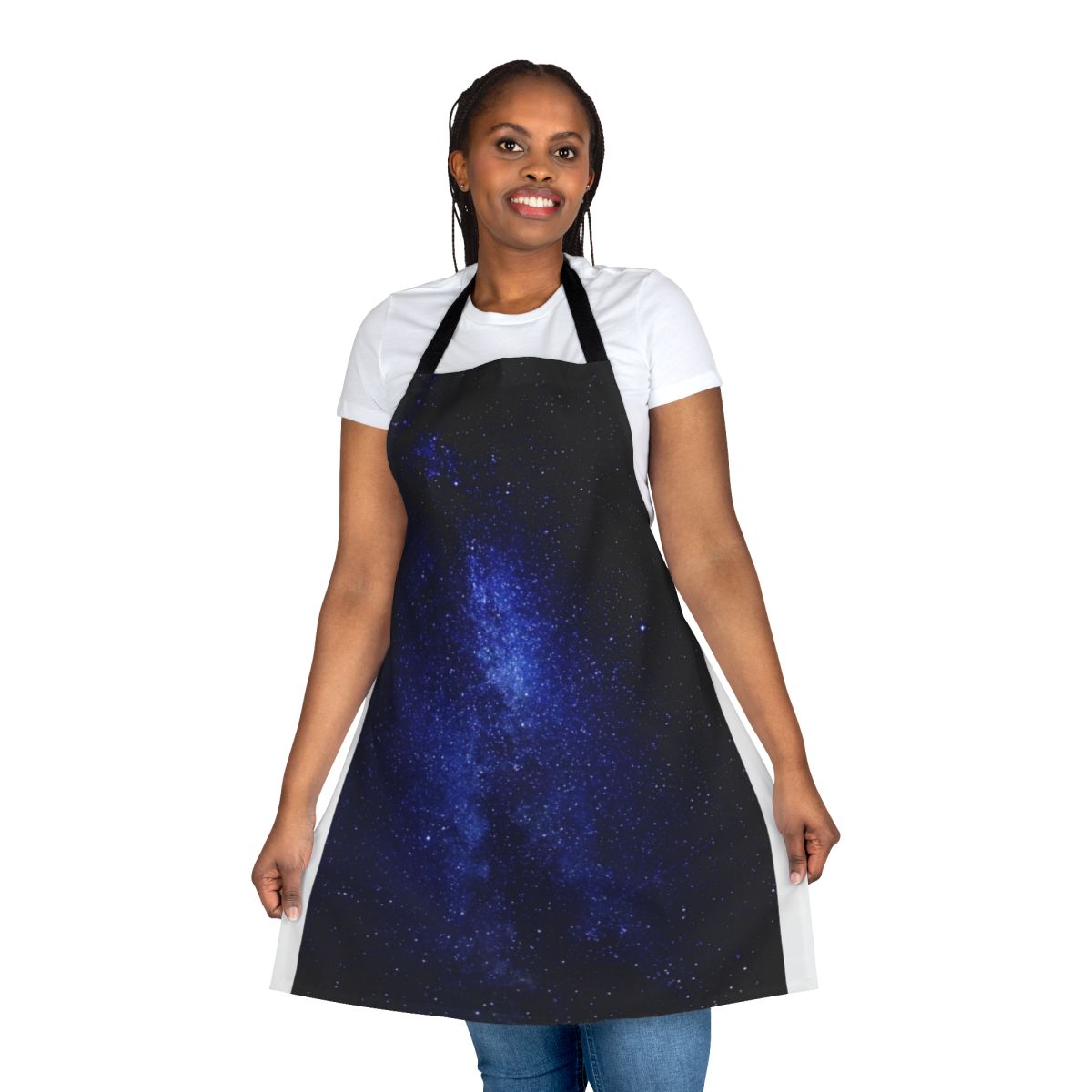 A high-quality apron featuring a stunning galaxy and starry night design.