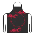 A stylish black and pink apron with a cosmic, space-themed design featuring stars, planets, and a black hole.