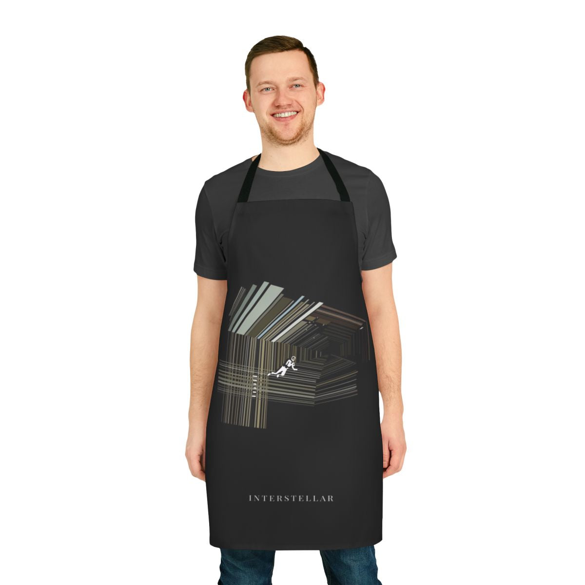 Interstellar apron featuring a galaxy design with stars and cosmic elements
