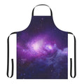 Colorful galaxy-themed kitchen apron with stars, nebulae, and cosmic patterns