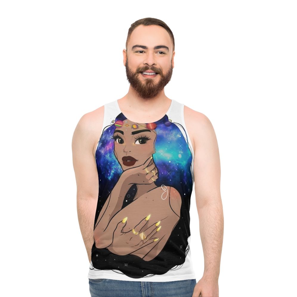 Cosmic galaxy unisex tank top with Orion's sky design