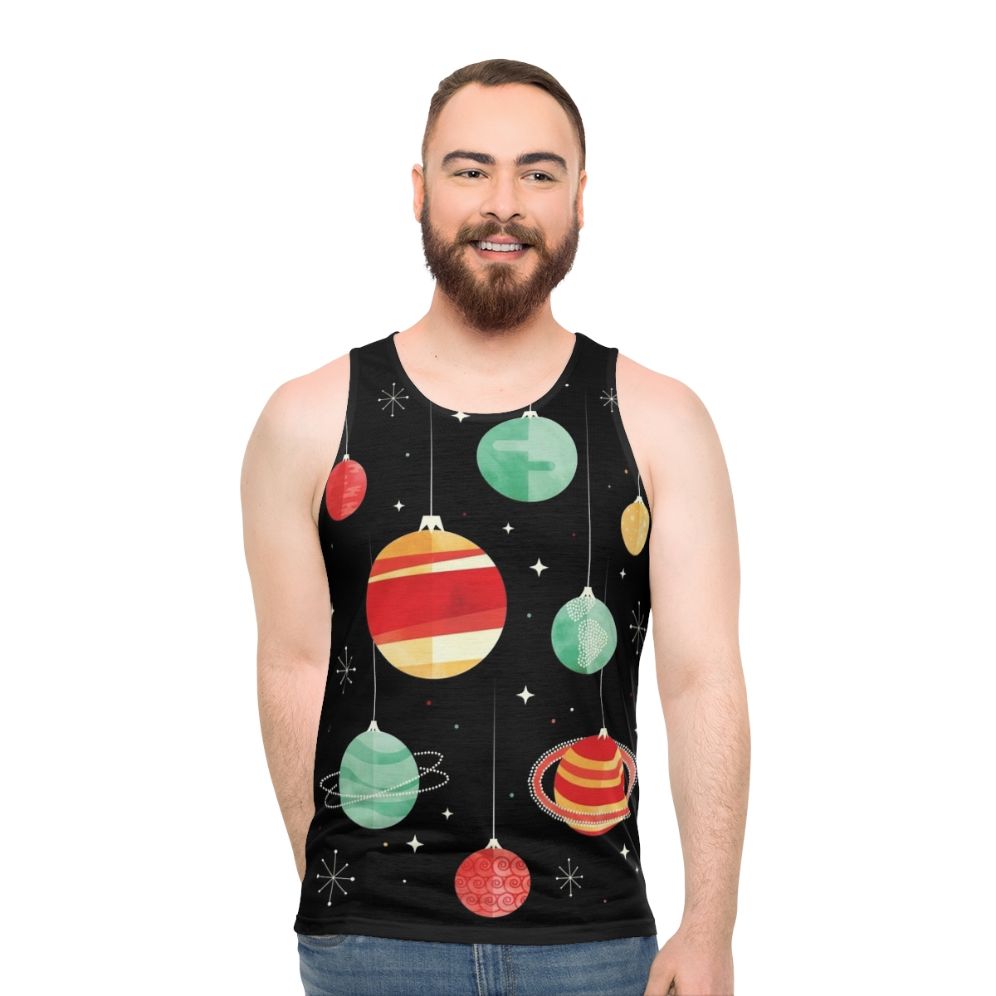 Unisex tank top with cosmic and holiday-inspired design