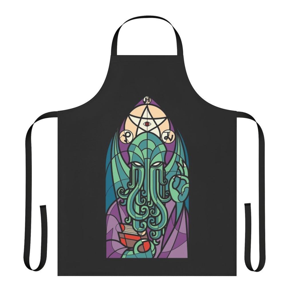 Cthulhu-inspired apron with stained glass cosmic horror design