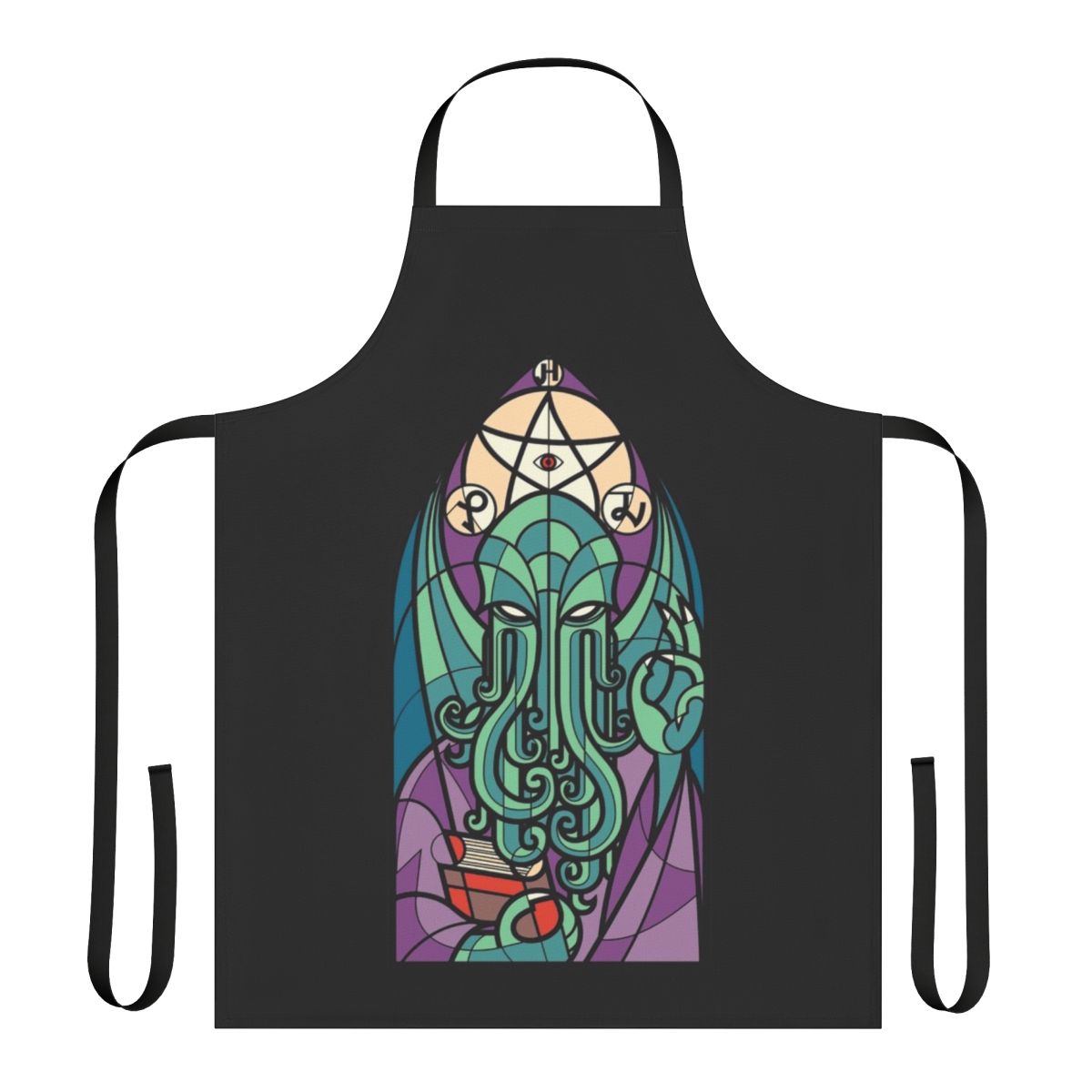 Cthulhu-inspired apron with stained glass cosmic horror design