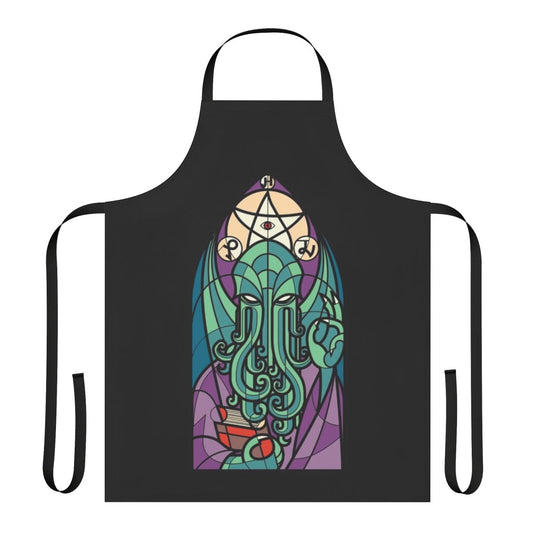 Cthulhu-inspired apron with stained glass cosmic horror design