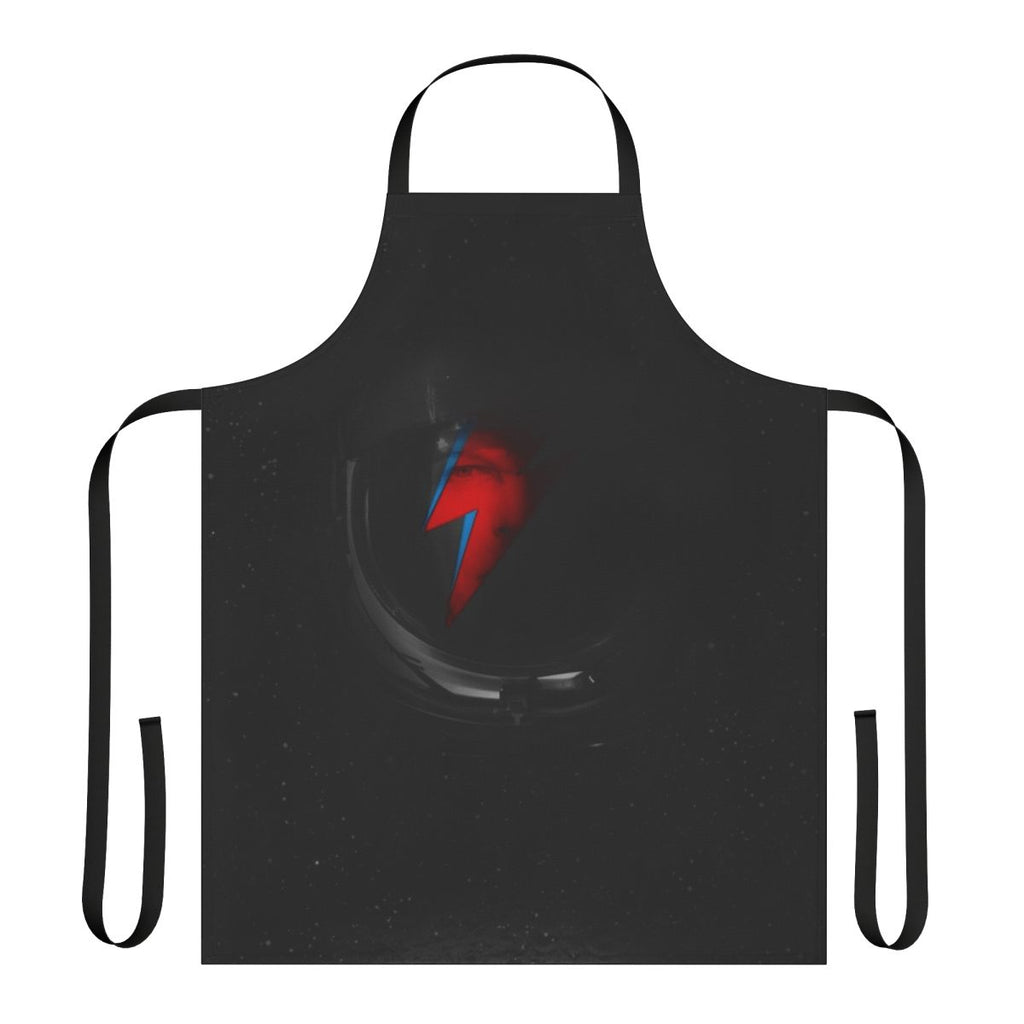 Stylish black and white space-themed apron with stars, planets, and a spaceman design