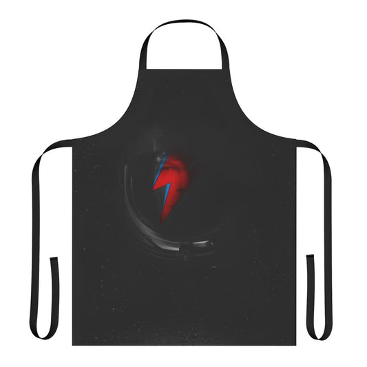 Stylish black and white space-themed apron with stars, planets, and a spaceman design