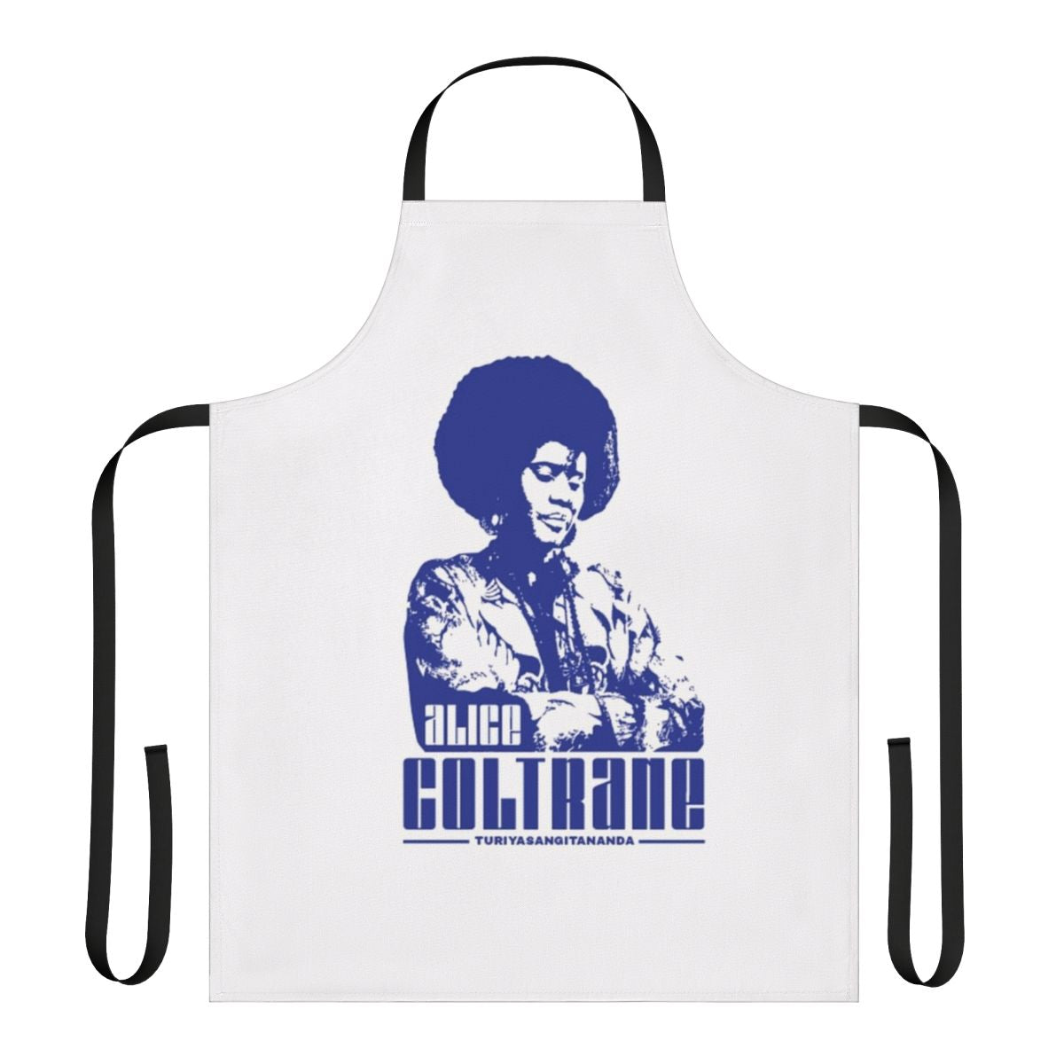 Artistic apron featuring the harp and imagery inspired by the music and spiritual cosmic themes of jazz pioneer Alice Coltrane.