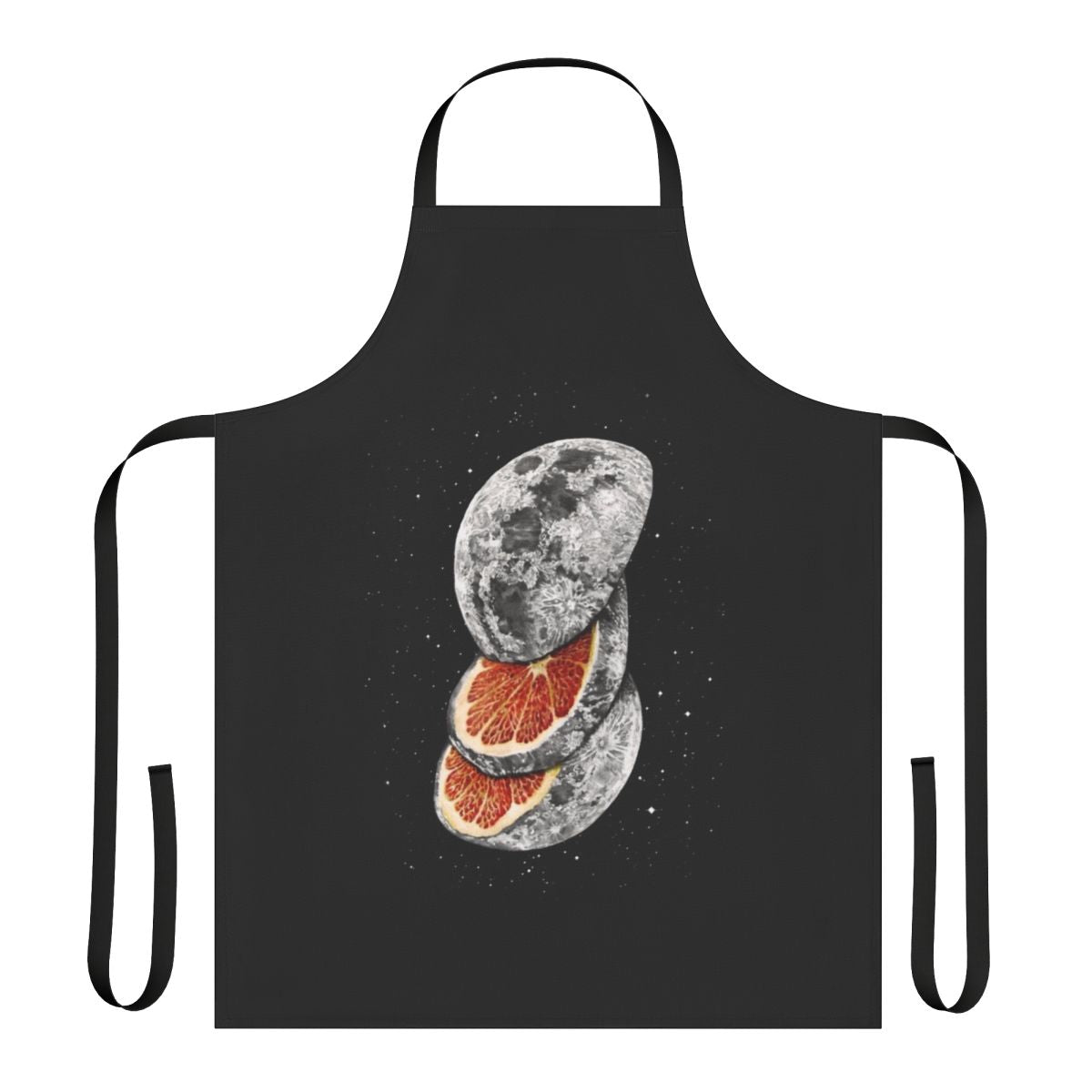 Cosmic lunar fruit-patterned apron with a surreal, space-themed design