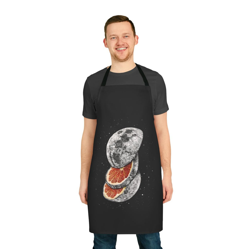 Cosmic lunar fruit-patterned apron with a surreal, space-themed design