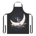 Whimsical apron featuring a surreal moonscape with a sailboat floating in the cosmic expanse