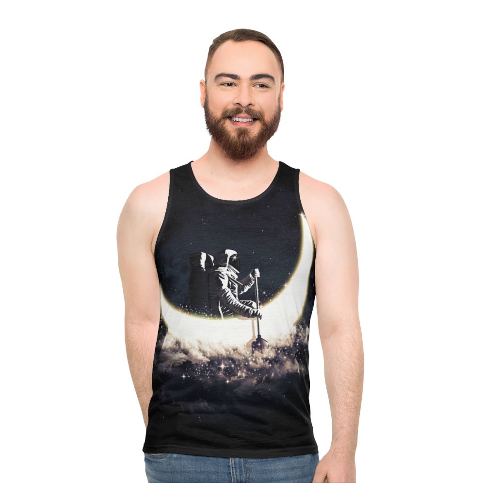 Cosmic moon sailing unisex tank top