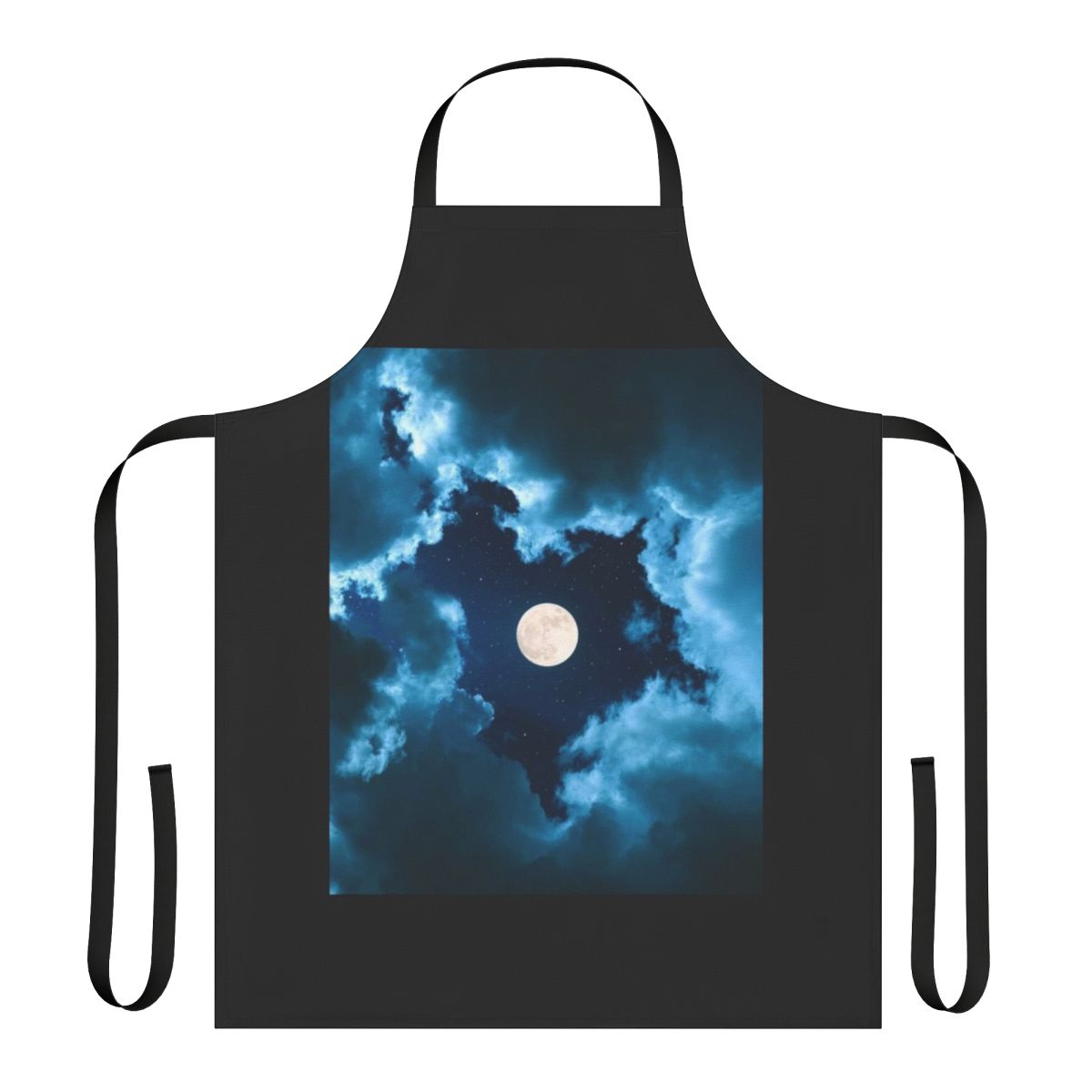Moonshine-themed apron with a galaxy, star, and planet design