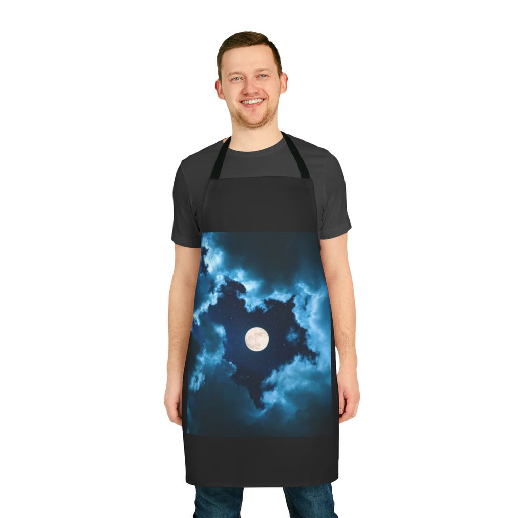 Moonshine-themed apron with a galaxy, star, and planet design