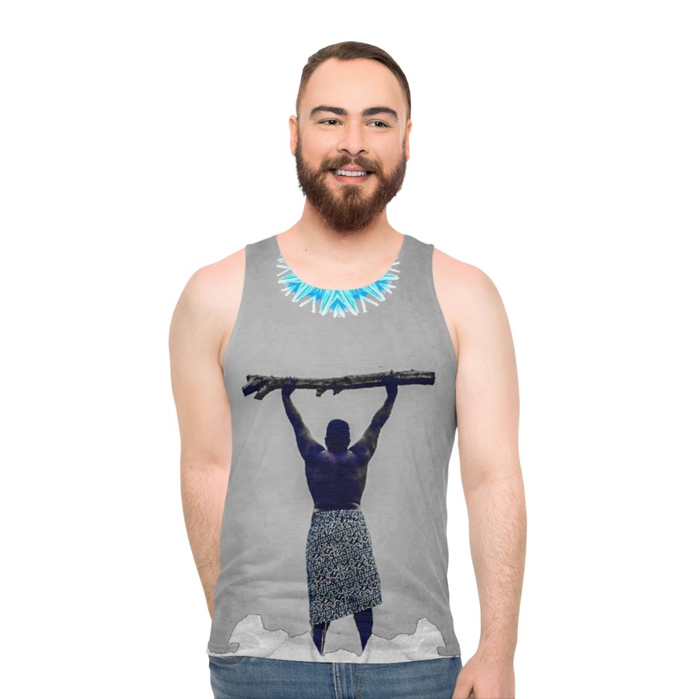 Unisex tank top featuring a digital illustration of a star above snowy mountains