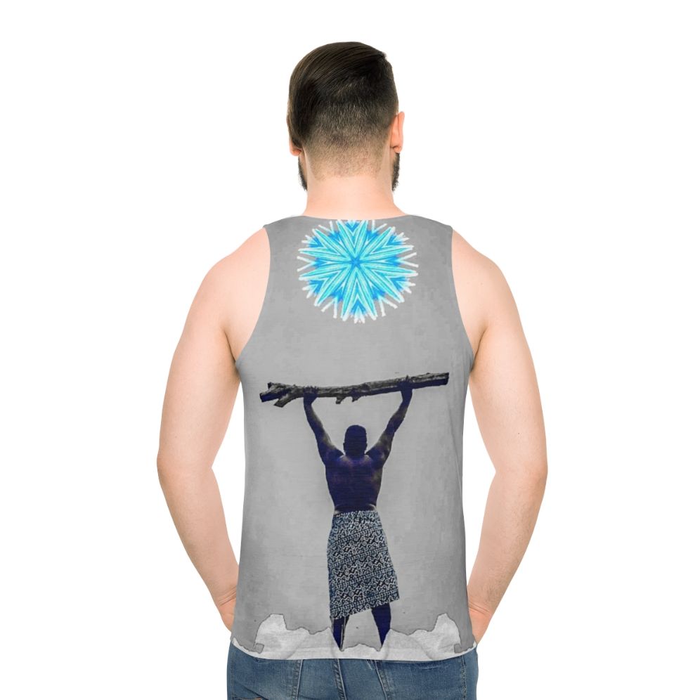Unisex tank top featuring a digital illustration of a star above snowy mountains