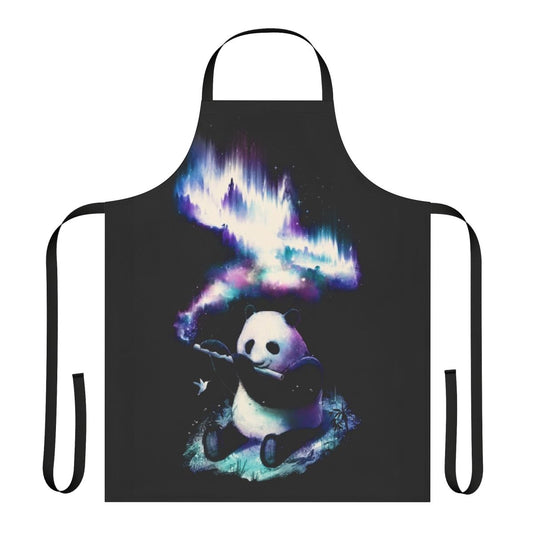 Apron featuring a design with a panda, music notes, stars, and a galaxy background