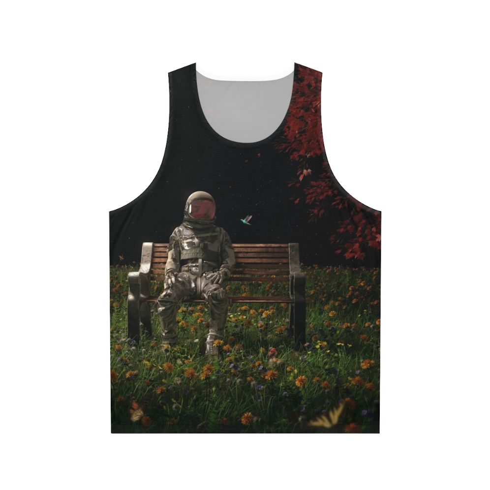 Unisex tank top with cosmic and nature-inspired design