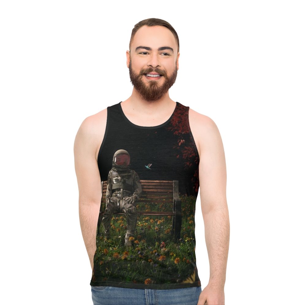 Unisex tank top with cosmic and nature-inspired design