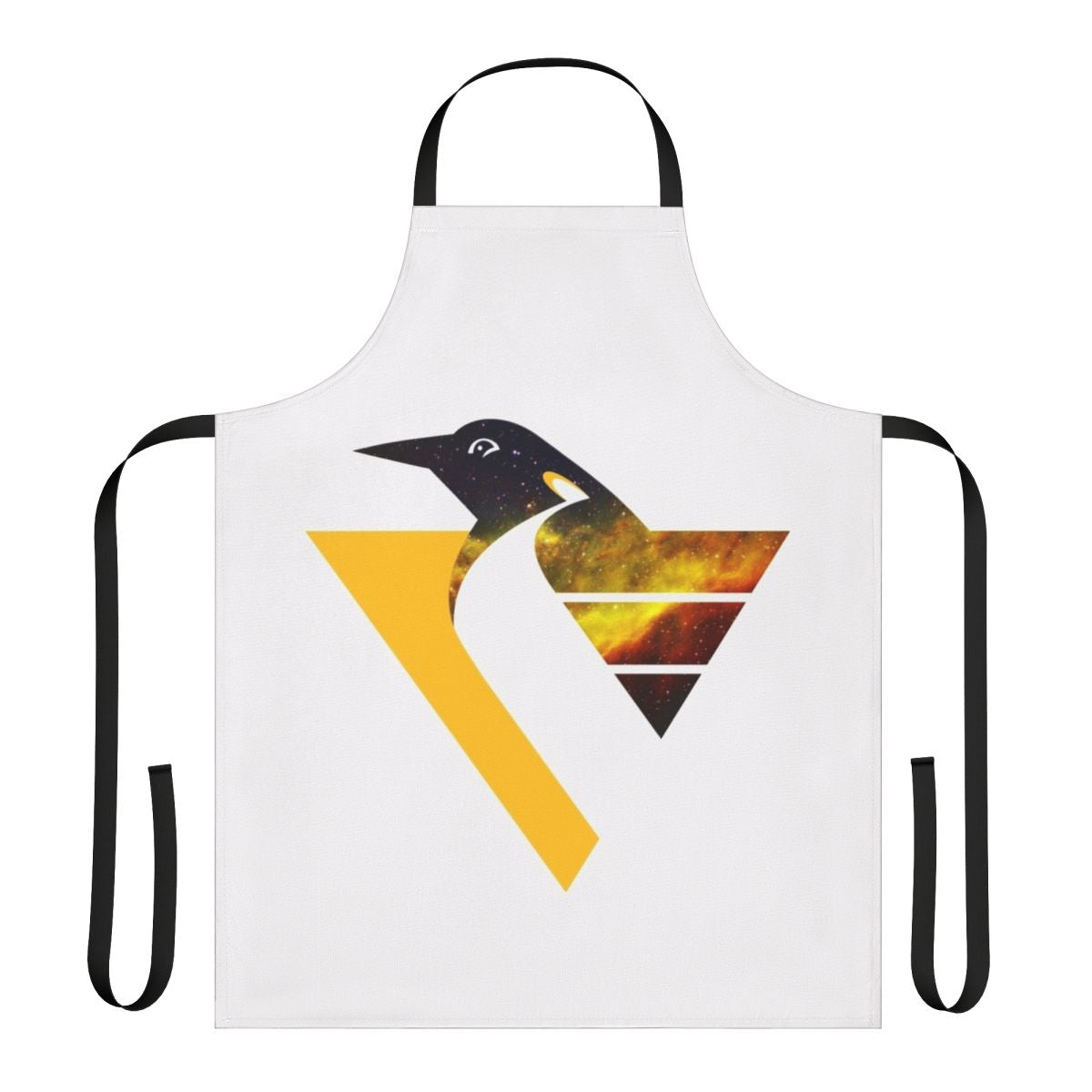 Nebula-inspired apron featuring a throwback penguin design