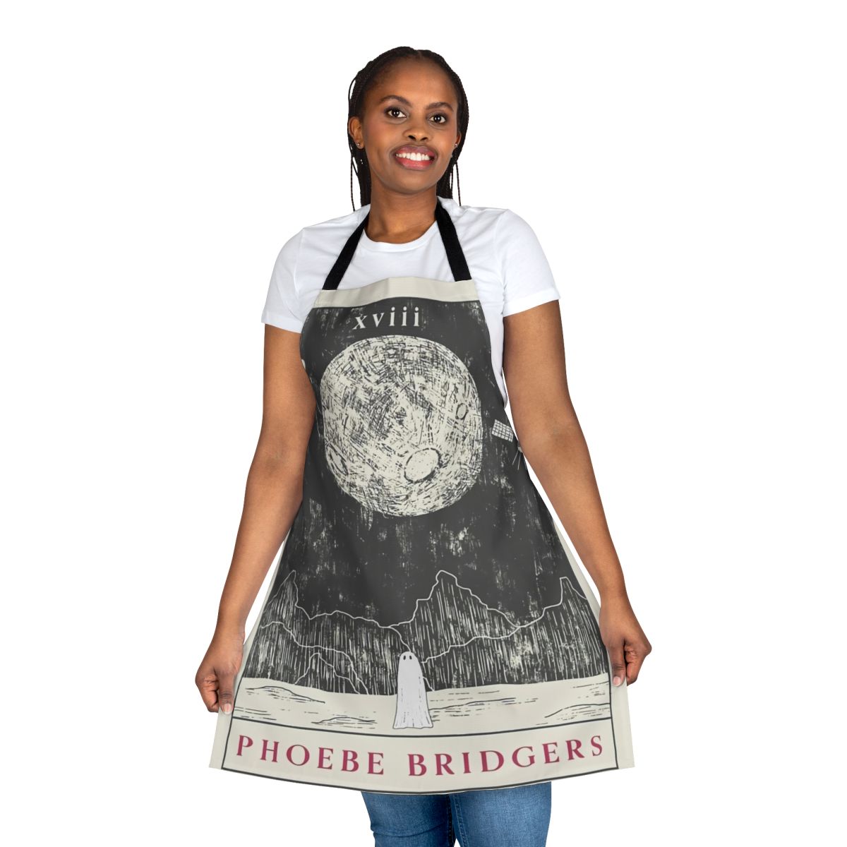 Planets-themed apron featuring artwork inspired by indie artist Phoebe Bridgers