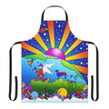 Vibrant and psychedelic apron featuring cosmic and retro-inspired design elements