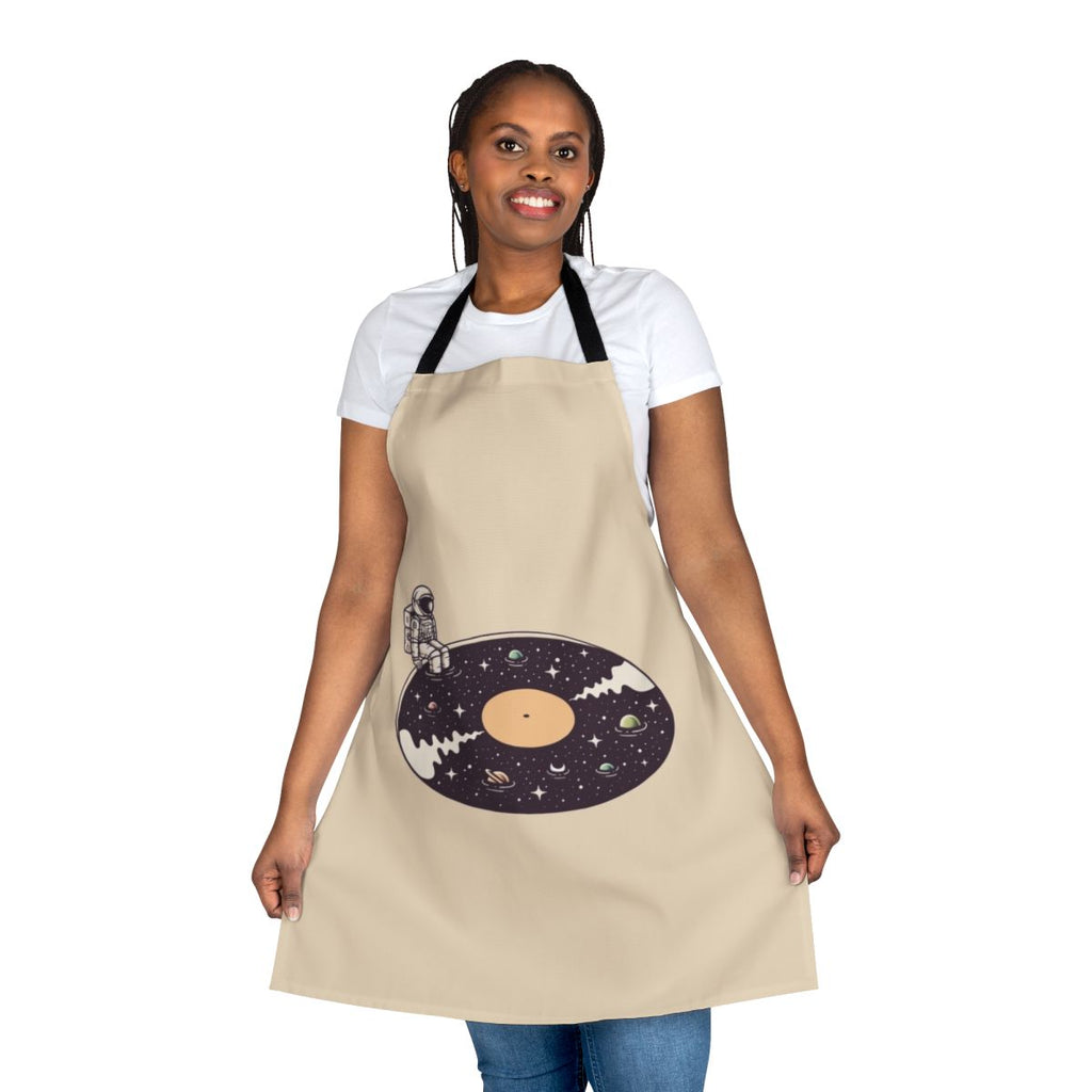 Cosmic Sound Apron featuring a surreal space-themed design with planets, stars, and cosmic elements