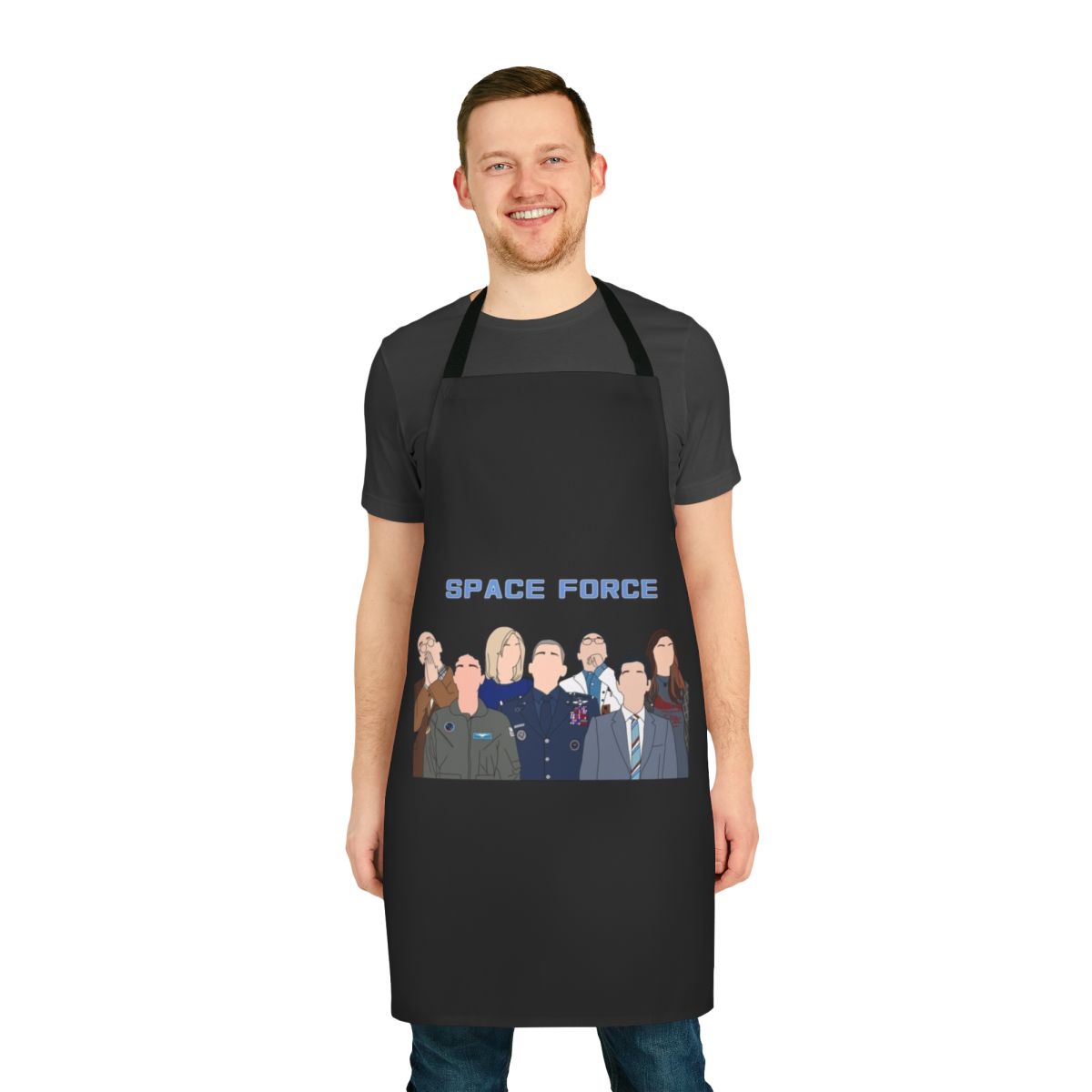 Cosmic Space Force inspired apron featuring a moon and galaxy design