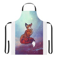 Photo of a space-themed apron featuring a fox in a cosmic nebula setting