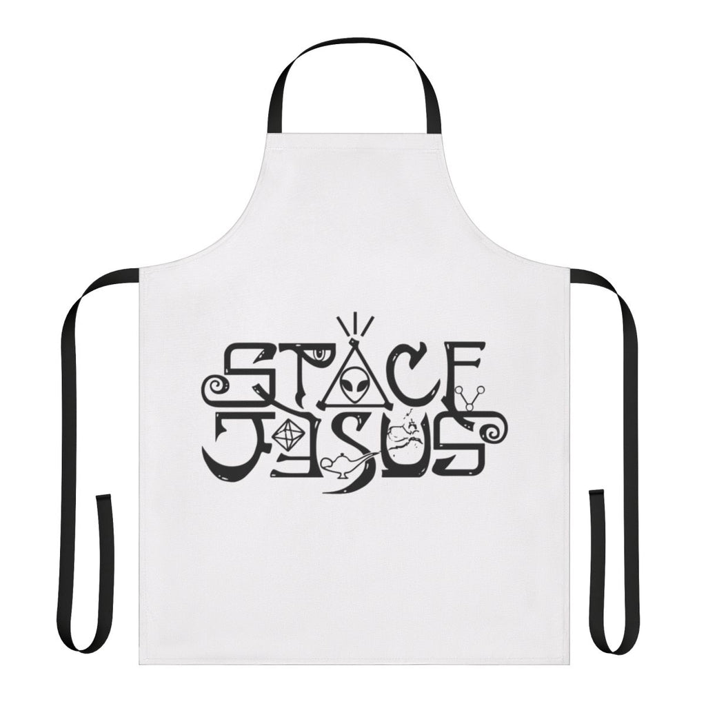 Vibrant apron featuring a stylized space-themed graphic design