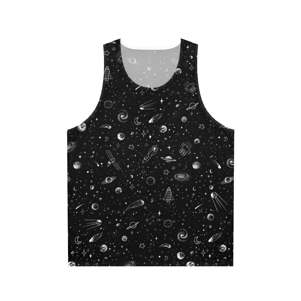 Space-themed unisex tank top with cosmic and galactic print design