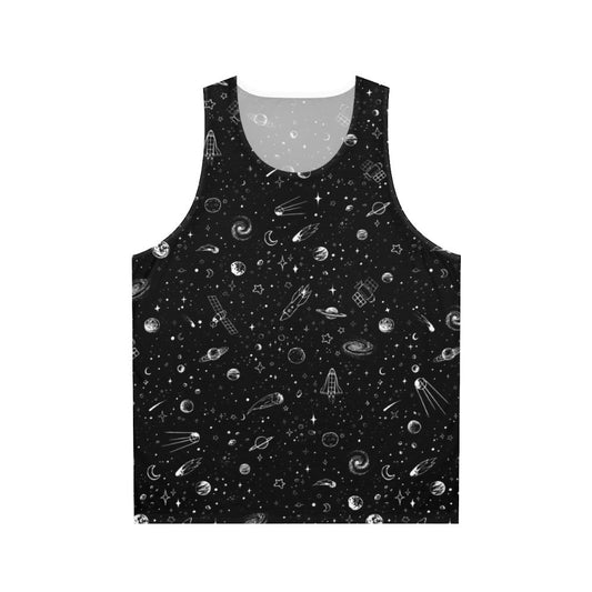 Space-themed unisex tank top with cosmic and galactic print design