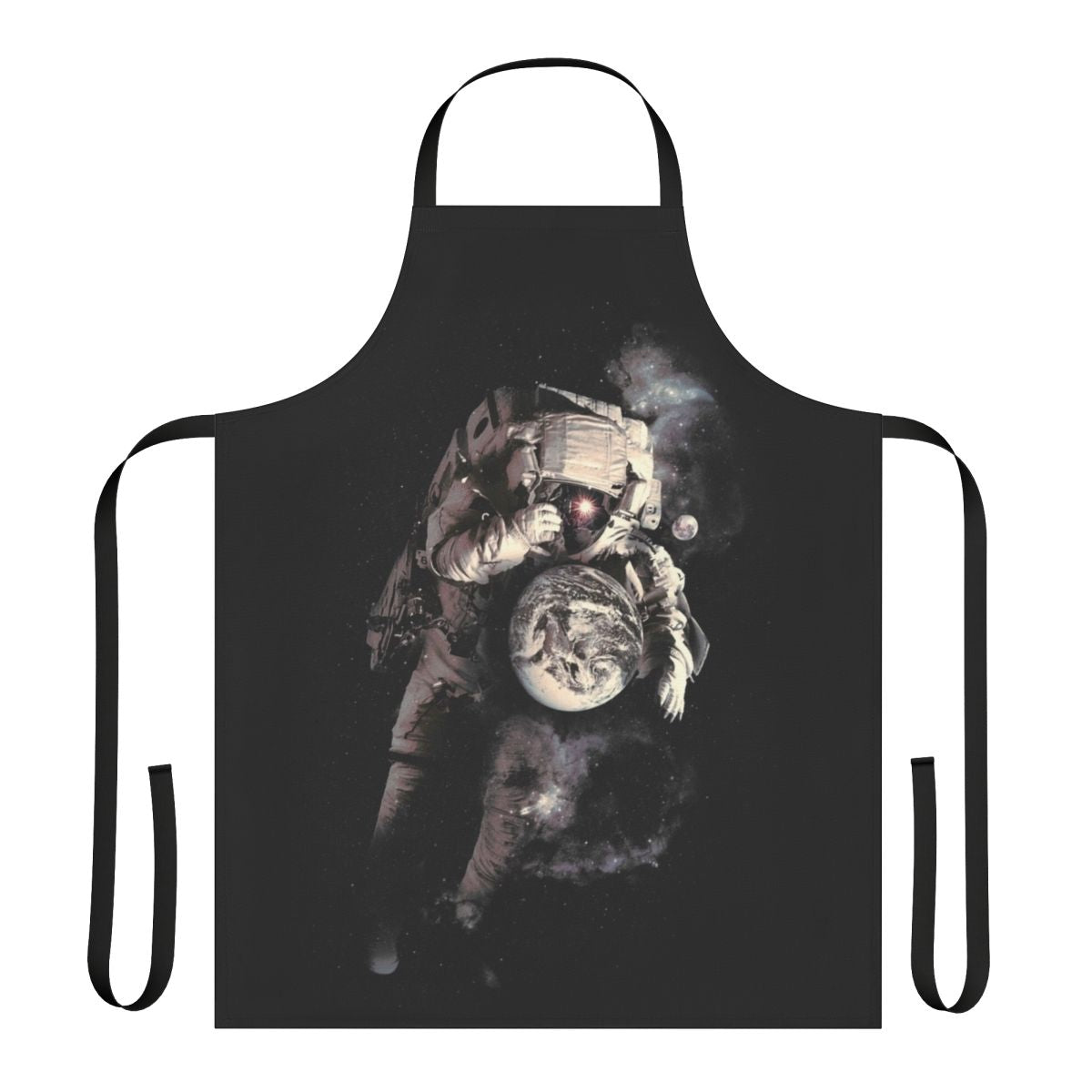 Cosmic and spacey apron featuring a galaxy print and astronaut design