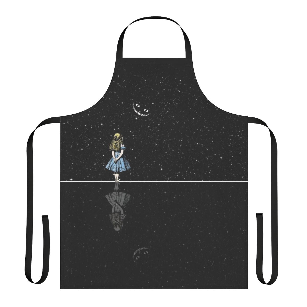 Cosmic Starry Night Apron featuring Alice in Wonderland and Cheshire Cat motifs