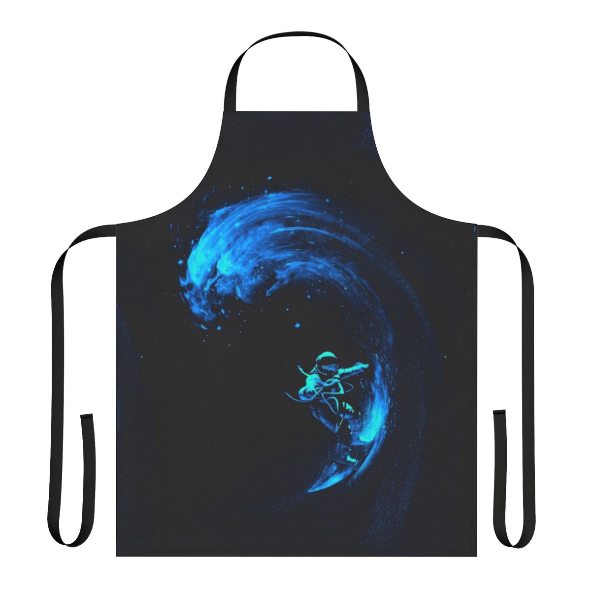 Vibrant apron design featuring space-themed graphics, perfect for cosmic surfers and galactic explorers.