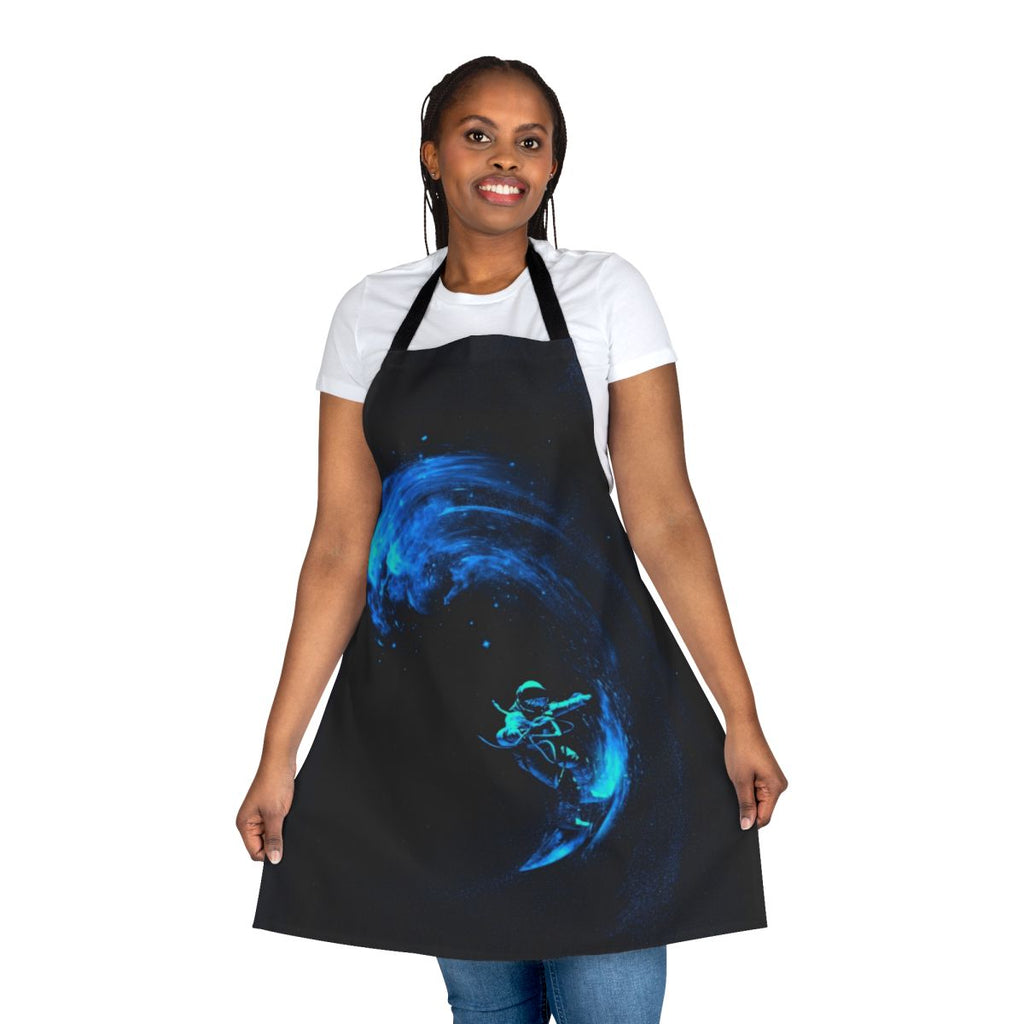 Vibrant apron design featuring space-themed graphics, perfect for cosmic surfers and galactic explorers.