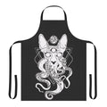 A whimsical apron featuring a sphynx cat with cosmic tentacles, inspired by the Cthulhu Mythos of H.P. Lovecraft.