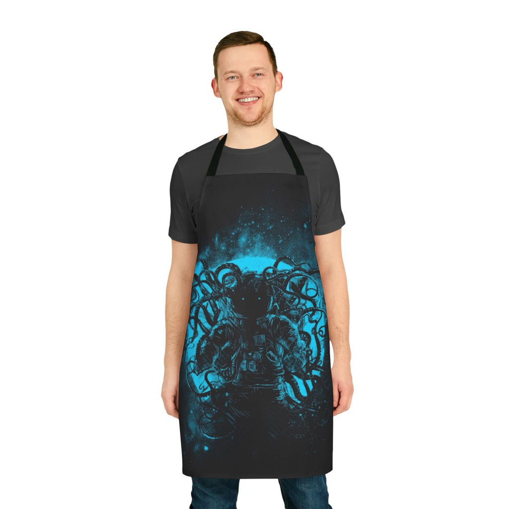 Apron featuring a deep space horror design with an alien monster and stars