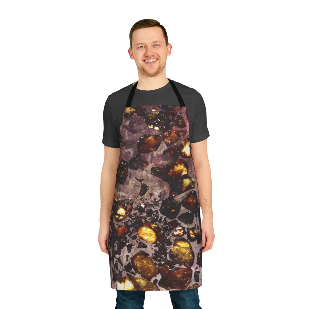 Colorful pallasite meteorite-patterned apron for space enthusiasts